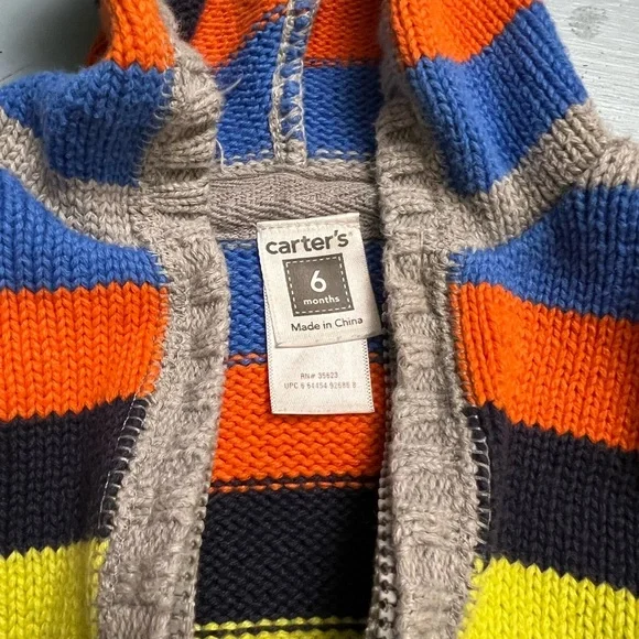 Carter’s Baby Multi Colorful Striped 100% Cotton Hoodie Sweater size 6 months - Picture 4 of 6